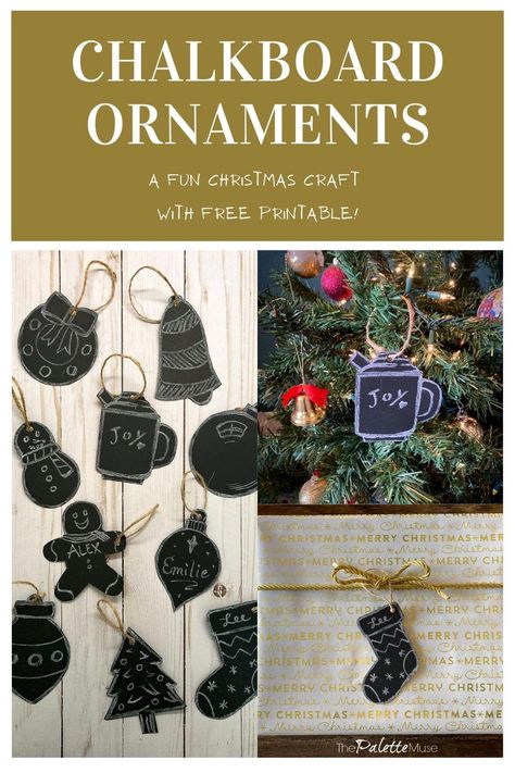 Make Your Own Faux Chalkboard Ornaments Chalkboard Ornament, Chalkboard Crafts, Fun Holiday Crafts, Ornament Template, Cozy Christmas Decor, Quick And Easy Crafts, Homemade Christmas Decorations, Heirloom Gifts, Diy Chalkboard