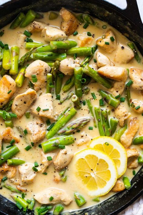 Lemon Chicken And Asparagus, Pasta Lemon, Creamy Lemon Sauce, Green Bean Casserole Crock Pot, Lemon Chicken With Asparagus, Chicken And Asparagus, Lemon Chicken Pasta, Creamed Asparagus, Slow Cooker Pork Tenderloin