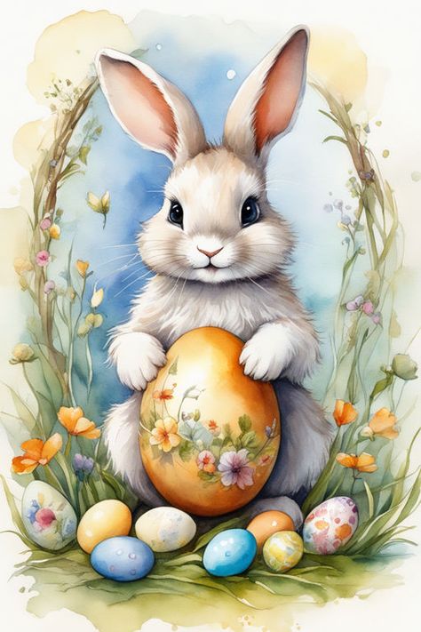 Zanza Sandes - Playground AI Bunny Images, Easter Images, Easter Pictures, Easter Clipart, Cute Easter Bunny, Easter Rabbit, Vintage Easter, Easter Cards, Watercolor Clipart