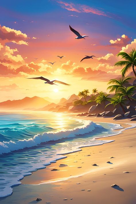 Vibrant Tattoos, Imvu Backgrounds, Landscape References, Anime Landscape, Aesthetic World, Rocks Painting, Rock Beach, Aadi Shakti, Beach Illustration