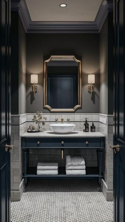 Luxury Powder Room, Tiles Designs, Townhouse Interior, Washroom Design, Powder Room Design, Bathroom Paint, Bathroom Paint Colors, Guest Bathrooms, Trendy Bathroom