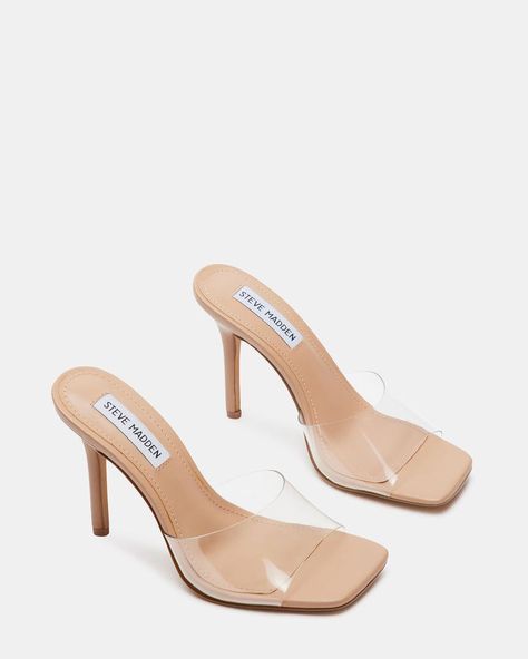 Clear Mules Heels, Cute Simple Heels, Clear Wedge Heels, Clear Sandals Heels, Clear Heels Outfit, Heels Wide Width, Bridesmaids Heels, Woman Heels, Simple Heels