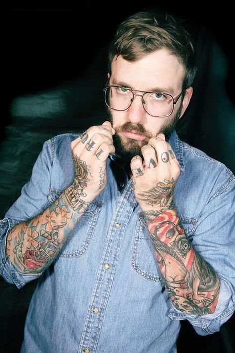 Dallas Green, City and Colour Old Man Glasses, Dallas Green, Tattoo Colour, Man Glasses, Green Tattoos, City And Colour, What Makes A Man, Number 11, Hipster Man