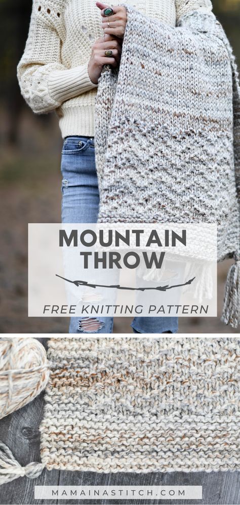 Throw Knitting Pattern, Knit Throw Blanket Pattern, Knitting Patterns Free Blanket, Beginner Knitting Patterns, Knit Throw Blanket, Modern Mountain, Lion Brand Yarn, Easy Knitting Patterns, How To Purl Knit