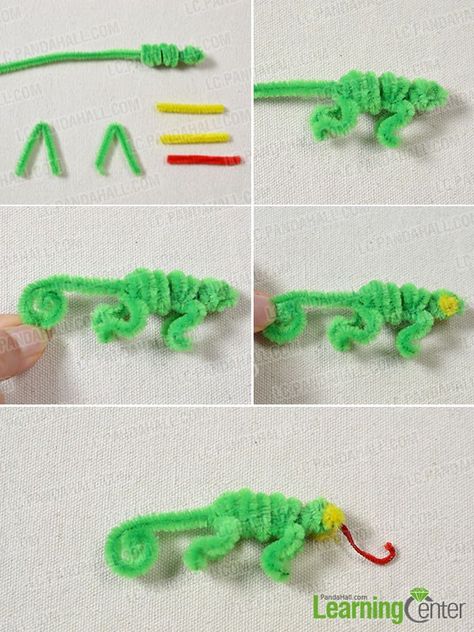 Easy Craft for Children-Tutorial on How to Make a Small Lizard Toy- Pandahall.com Lizard Craft, Small Lizard, Diy Jewelry Tools, Craft For Children, Craft Pipe Cleaner, Bead Lizard, Pipe Cleaner Animals, Pipe Cleaner Art, Small Lizards