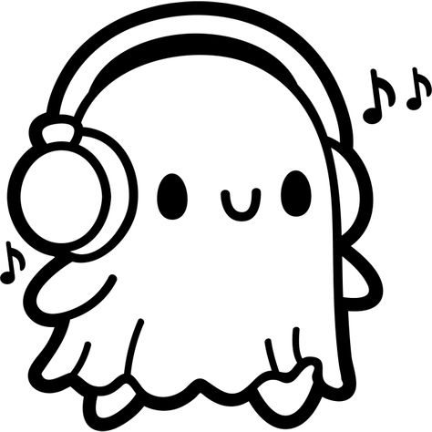 Walking With Headphones, Ghost Listening To Music, Ghost With Headphones, Skeleton Cute, Tattoo Art Drawings, A Ghost, The Ghost, Cute Ghost, Simple Lines