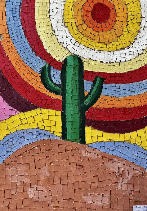 Desert Mosaic Ideas, Desert Mosaic, Cactus Collage, Camu Camu, Mosaic Art Projects, Mosaic Tile Art, Glass Mosaic Art, Mosaic Ideas, Round Design