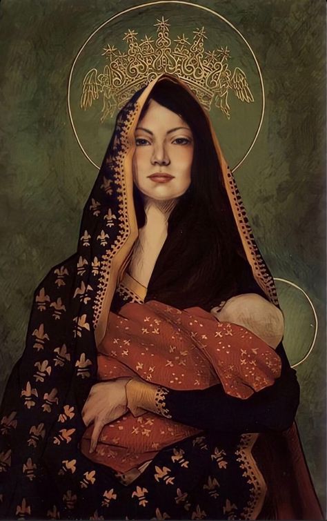 Woman as Queen of the Home - OnePeterFive Our Lady Of Czestochowa, Our Lady, Veil, A Woman, Oil Painting, Crown, Red, Gold, Black