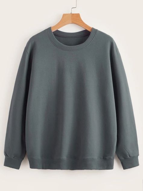 Men Solid Round Neck Sweatshirt | SHEIN USA Fashion Reels, Free T Shirt Design, Plain Sweaters, Men Sweatshirts, Plain Hoodies, Plain Sweatshirt, Mens Casual Dress Outfits, Guys Clothing Styles, Shirt Print Design