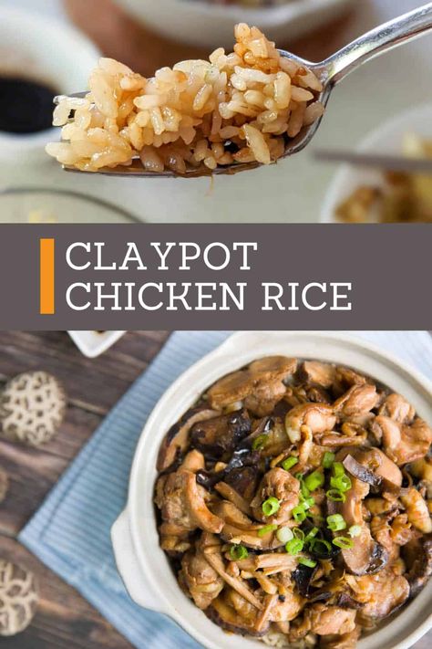 Clay Pot Chicken Rice Thai Rice Recipes, Claypot Rice Recipe, Asian Mushrooms, Clay Pot Chicken, Claypot Chicken Rice, Chicken Rice Recipe, Flavorful Rice, Chicken Rice Recipes, Steamed Chicken