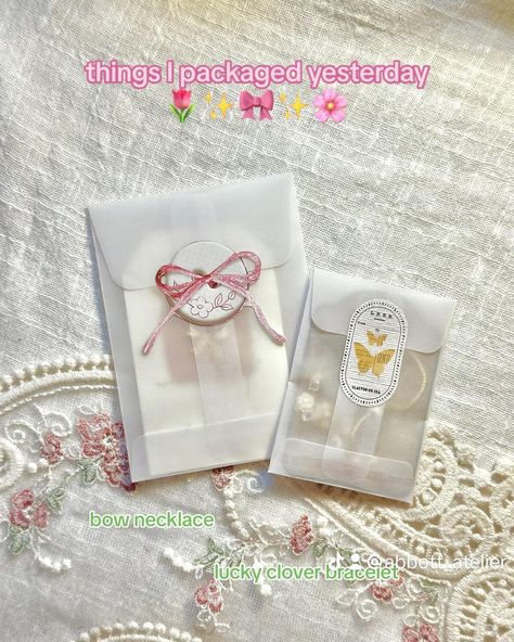 🎀Jewelry I packaged yesterday! If you order something flat that can fit in the paper bag, I normally will decorate them a little bit. Earrings or rings with big gems are normally packaged with reusable plastic bags. #packagingideas #aesthetic #bow #coquette #lifestyle #jewelry #accessories #fashion #jewellery #ring #necklace #giftideas Coquette Lifestyle, Reusable Plastic Bags, Aesthetic Bow, Lifestyle Jewelry, Bow Coquette, Necklace Packaging, Jewellery Ring, Plastic Packaging, Accessories Fashion