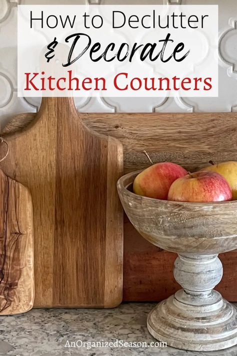 Organize Mail Clutter Kitchen Counters, How To Decorate A Long Kitchen Counter, Kitchen Counter Decor Small Space, Kitchen Counter Decor With Appliances, Tidy Kitchen Counter, Clean Kitchen Counter Decor, Toaster Decor Counter Space, How To Style A Large Kitchen Island, Decorating Corner Kitchen Counter