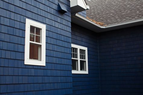 Cottage Home Exterior, Dark Blue Houses, Blue Houses, Blue Cottage, Cottage Home, Home Exterior, Small Corner, White Bear, Blue House