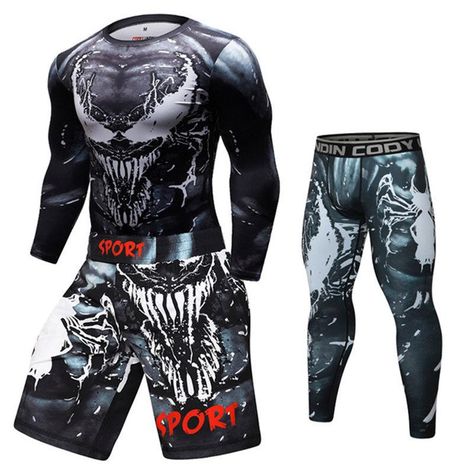 The *Symbiote* Rashguard & Shorts/Spats set is only $24.99 at AffordableRashguards.com! Crossfit Men, Fitness Boxing, Bjj Jiu Jitsu, Fifa 17, Mma Shorts, Compression T Shirt, Chiffon Hijab, Men Tracksuit, Long Sleeve Rashguard