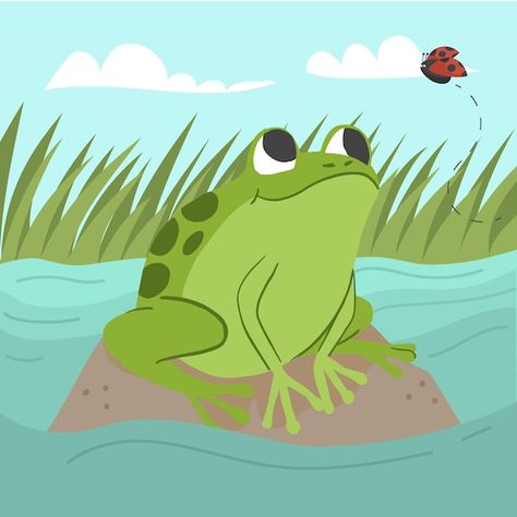 Flat design cute frog illustration | Free Vector #Freepik #freevector #cute-frog #frog #animal-illustration #cute-animals Cute Frog Illustration, Frosch Illustration, Human Figure Sketches, Kawaii Clipart, Frog Illustration, Eye Illustration, Animal Icon, Frog Art, Cute Frog