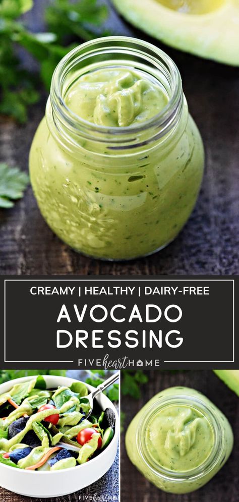 Dairy Free Salad Dressing, Avocado Dressing Recipe, Healthy Dressing Recipes, Dairy Free Dressing, Dairy Free Salads, Creamy Avocado Dressing, Avocado Salad Dressing, Healthy Dressing, Salad Dressing Recipes Healthy