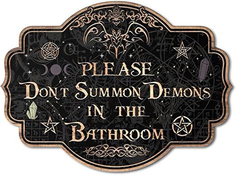 Amazon.com : N NAMESISS All Over Printed, Halloween Witch Sign, Gothic Decor, Halloween Bathroom Decor, Please Don't Summon. Demons Bathroom 8" 12" 18" Wooden Sign, Halloween Decor, Halloween Home Decorations : Home & Kitchen Halloween Bathroom Decorations, Gothic Bathroom Decor, Halloween Bathroom Decor, Gothic Bathroom, Rosé Halloween, Halloween Bathroom, Witch Signs, Halloween Wall Decor, Goth Decor