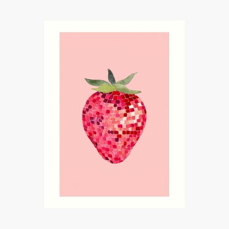 Disco Art, Fruit Aesthetic, Art Disco, Strawberry Aesthetic, Strawberry Art, Simple Canvas Paintings, Valentines Art, Diy Art Painting, Bedroom Art