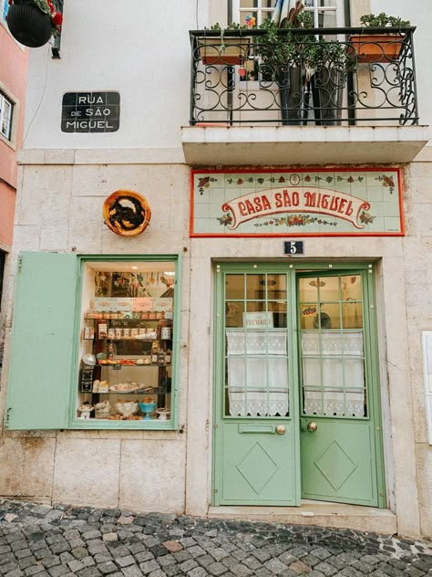 Lisboa bakery cafe #Branding #leaf #foodanddrink Portugal Coffee Shops, Portuguese Coffee Shop, Retro Bakery Aesthetic, 1950s Bakery, Cute Bakery Exterior, Portugal Aesthetic Vintage, Bakery Store Fronts, Trailer Bakery, Bakery Facade