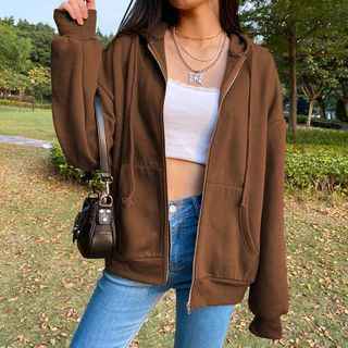 Buy Trisica Zip-Up Hoodie at YesStyle.com! Quality products at remarkable prices. FREE Worldwide Shipping available! Harajuku Jacket, Aesthetic Hoodies, Estilo Harajuku, Brown Zip Ups, Looks Pinterest, Dalian, 90s Streetwear, Winter Sweatshirt, Moda Vintage