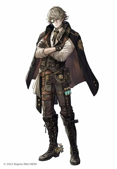 Dnd Artificer Character Design, Steampunk Character Design, Steampunk Male, Steampunk Drawing, Punk Character, Steampunk Character, Male Steampunk, Steampunk Characters, Steampunk Aesthetic