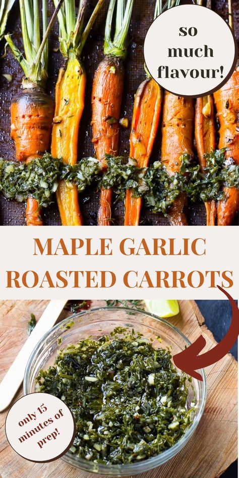 Roasted Carrots With Chimichurri, Glazed Roasted Carrots, Garlic Roasted Carrots, Carrot Recipe, Meatless Meal, Carrot Greens, Vegan Pumpkin Pie, Meatless Recipes, Hearty Casseroles