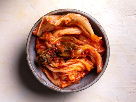 Spicy, fermented Napa cabbage kimchi is at the heart of Korean cuisine. Salted Shrimp, Fermented Kimchi, Fermentation Crock, Cabbage Head, Kimchi Fried Rice, Kimchi Recipe, Napa Cabbage, Chinese Cabbage, Cabbage Recipes