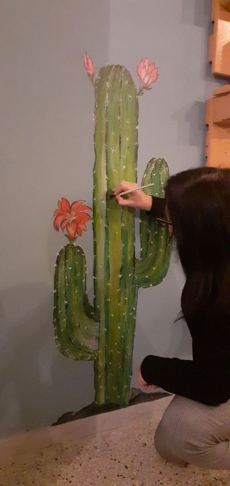 Mural Outdoor, Cactus Paintings, Doodle Wall, Garden Mural, Mexican Home Decor, Cactus Painting, Bedroom Murals, Wall Painting Decor, Wall Murals Painted