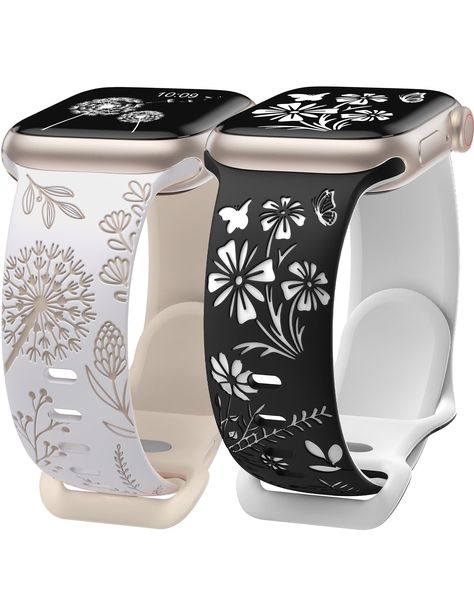 PRICES MAY VARY. 🌺【Newest Two-Tone Design!】Our iWacth floral bands feature the newest two-tone design, enhancing the vibrancy of floral patterns, perfect for colorful summer styles. 🌺【Two Unique Patterns 】This set of engraved iWatch bands includes two unique bands: a cute dandelion and a charming wildflower pattern. Switch up your look to match your mood or outfit, adding a versatile and fresh touch to your iWatch. 🌺【Premium Silicone Material】Crafted from high-quality silicone, our series 9 b You Broke Me Quotes, Wildflower Pattern, Apple Watch Bands Women, Fancy Watches, Unique Bands, Flower Soft, Sport Armband, Summer Styles, Woman’s Day