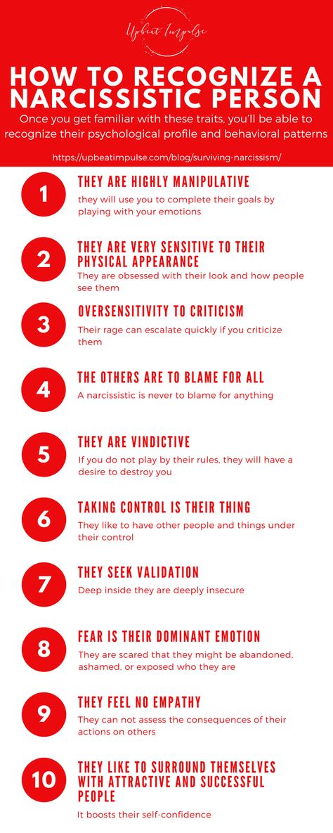 How to recognize a narcissistic person quickly? They have the same behavioral patterns, and their most important traits are listed in my infographic. Understand them easy and avoid narcissists at all cost. #infographic Narcissism Relationships, Manipulative People, Narcissistic Behavior, Personality Disorder, Psychology Facts, Toxic Relationships, Narcissism, Emotional Intelligence, Self Help