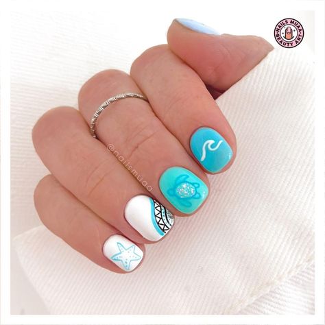 43  Cutest Short Nail Ideas For 2024 - DrExplains Short Beach Nails Vacation, Beach Gel Nails, Short Nail Art Ideas, Short Nail Design, Short Nail Ideas, Short Nail Art, Teen Nails, Wave Nails, Beachy Nails