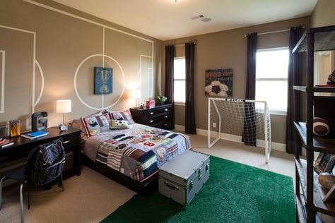 Boys Soccer Bedroom, Soccer Themed Room, Boys Football Bedroom, Soccer Decorations, Soccer Themed Bedroom, Soccer Bedroom, Sports Themed Bedroom, Boy Sports Bedroom, Football Bedroom