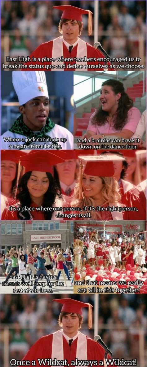 Quotes High School, High School Musical Quotes, Highschool Musical, High School Musical Cast, Wildcats High School Musical, Musical Quotes, High School Musical 3, East High School, Disney Channel Movies