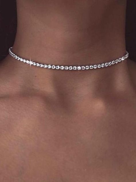 Choker Necklace Diamond, Silver Necklace Choker, Necklace For Prom, Diamond Chocker, Prom Necklace, Choker Necklace Silver, Diamond Choker, Prom Jewelry, Dope Jewelry