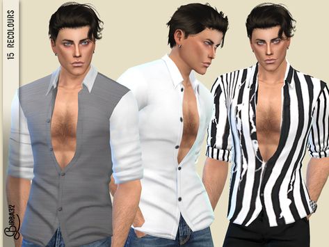 Birba32's Alex shirts Male Party Outfits, Sims 4 Clothing Sets, Sims 4 Male, Sims 4 Male Clothes, Low Cut Shirt, Sims 4 Piercings, Sims 4 Black Hair, Party Outfit Men, Sims 4 Cc Skin