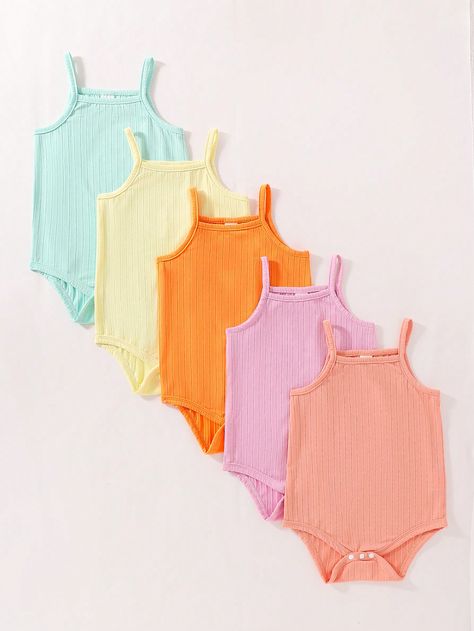 SHEIN Summer Casual Newborn Baby Girl 5-Piece Set Of Bodysuit In Macaron ColorsI discovered amazing products on SHEIN.com, come check them out! Shein Summer, Summer Baby Clothes, Newborn Baby Girl, Girl Onesies, Summer Baby, Kids Beachwear, Girls Clothing