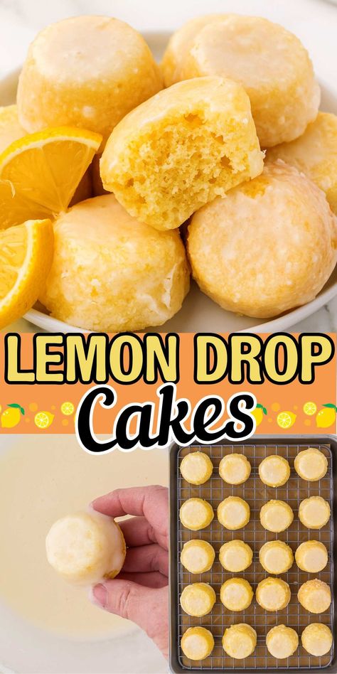 Mini Lemon Drop Cakes recipe may be the cutest, softest, buttery bites you’ll ever bake! Filled with fresh citrusy flavor and coated with a lemon glaze, there’s sweet and tangy tastes packed into each small size package. Lemon Drop Cake, Lemon Cake Bites, Lemon Desserts Cake, Lemon Raspberry Cupcakes, Drop Cake, Butterbeer Recipe, Farmers Market Recipes, Sour Fruit, Cake Bites