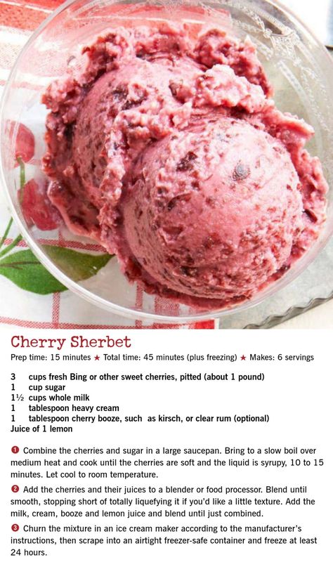 Cherry Sorbet Recipe, Frozen Cherries Recipes, Cherry Sherbet, Cherry Sorbet, Homemade Ice Cream Recipes Machine, Sherbet Ice Cream, Sherbet Recipes, Ice Cream Recipes Machine, Ice Cream Smoothie