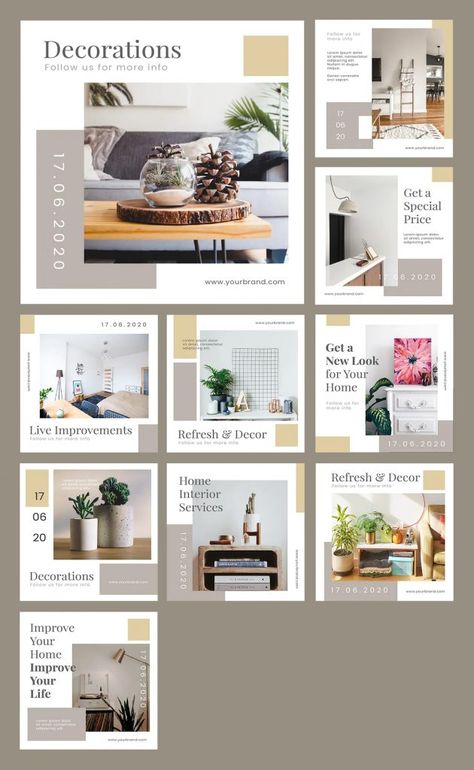 Interior Design Social Media Templates Interior Design Page Instagram, Interior Design Social Media, Catalog Design Inspiration, Design De Configuration, Social Media Images Design, Catalog Design Layout, Architecture Business, Interior Design Portfolio Layout, Mises En Page Design Graphique