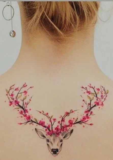 15 Deer Tattoo Designs For Women Antler Tattoos, Tattoo Cherry, 40 Tattoo, Deer Tattoo Designs, 30 Tattoo, Dragons Tattoo, Badass Skulls, Blossom Cherry, Ring Finger Tattoos