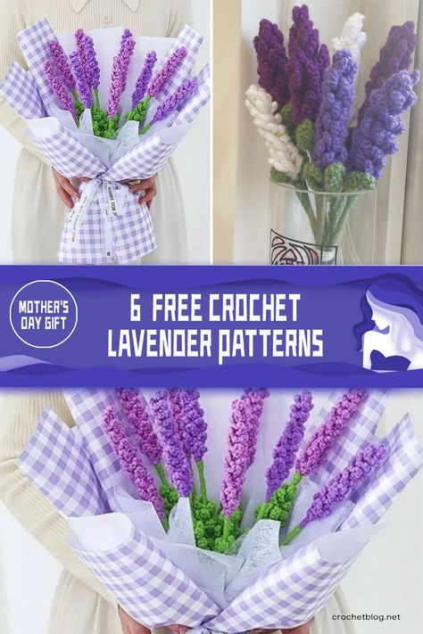 Mother's Day Gift - 6 FREE Crochet Lavender Patterns Crochet Dolls Patterns, Crochet Teacher Gifts, Crochet Lavender, Crochet Project Free, Doll Patterns Free, Crochet Dolls Free Patterns, Crochet Bouquet, Easy Crochet Patterns Free, Crochet Motif Patterns