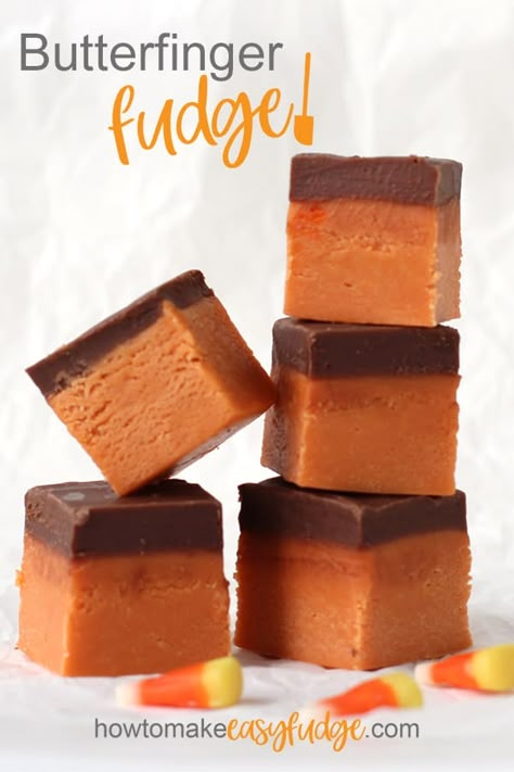 Butterfinger Fudge Recipe, Peas Porridge, Candy Corn Fudge Recipe, Fall Fudge, Butterfinger Fudge, Corn Video, Homemade Butterfingers, Gourmet Fudge, Candy Corn Recipe