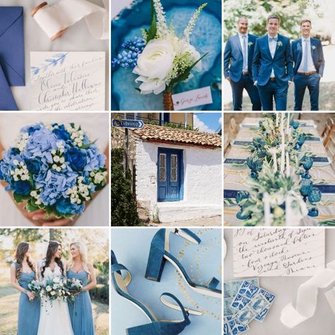 Wedding colours blue and white inspiration from the traditional buildings of Meganisi island, Ionian islands, Greece Greece Wedding Colors, Greek Aesthetic Wedding, Wedding Greece Inspiration, Greece Theme Wedding, Greece Themed Wedding, Greece Wedding Theme, Greece Wedding Aesthetic, Greece Inspired Wedding, Bermuda Wedding