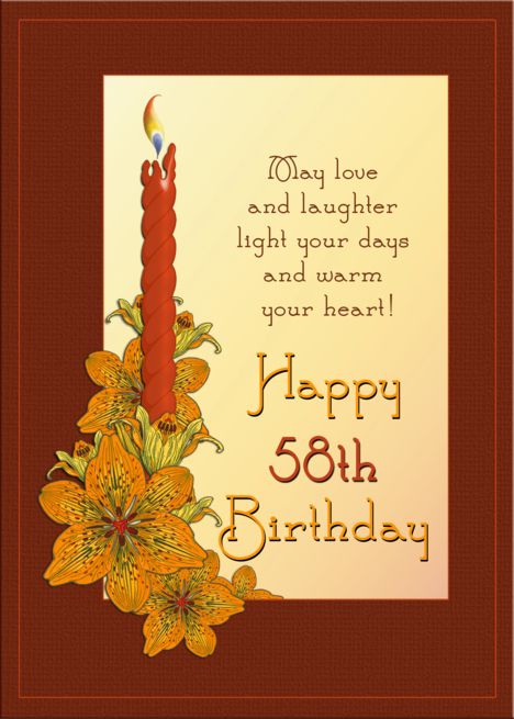 Happy 58th Birthday Tiger Lily Candle card Happy 94th Birthday, Happy 87th Birthday, Happy 91st Birthday, Happy 89th Birthday, Happy 58th Birthday, Happy 57th Birthday, Happy 47th Birthday, Happy 48 Birthday, Happy 76th Birthday