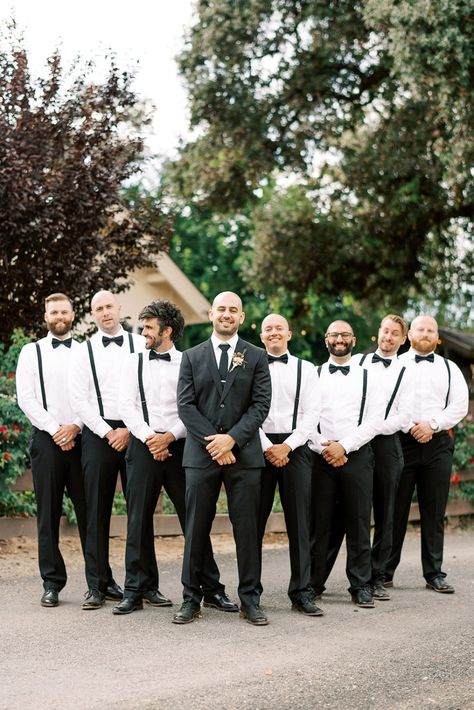 Groomsmen In Suspenders And Bow Ties, Groomsmen Shoot, Groomsman Outfits, Wedding Group Poses, Wedding Suspenders Groomsmen, Groomsmen Wedding Photos, Groomsmen Pictures, Groomsmen Photography, Wedding Group Photos