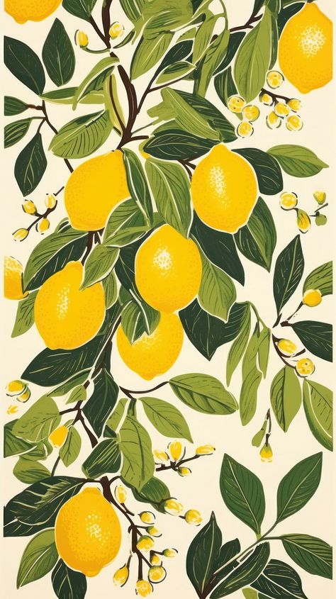 Lemons oranges limes fruit plant | Premium Photo Illustration - rawpixel Lemon Art Wallpaper, Lemon Tree Wallpaper, Lemon Illustration Design, Citrus Botanical Illustration, Lemon Illustration Pattern, Lemon And Lime Illustration, Vine Drawing, Earth Tone Color Palette, Earth Tone Color