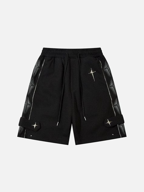 Aelfric Eden Star Zip Up Shorts – Aelfric eden Cool Shorts Men, Clothing Png, Y2k Fashion Aesthetic, Printed Summer Shorts, Shorts Design, 90s Y2k Fashion, Asian Streetwear, Star Shorts, Shorts Collection