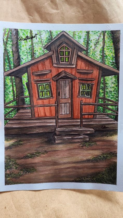 Caracter Design, Dot Journals, Old House, Watercolor Art, Watercolor Paintings, Cabin, Red, Design, Art