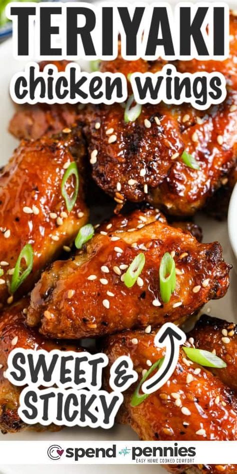 These teriyaki chicken wings are the perfect snack, appetizer, or lunch. Sticky and sweet are what makes these wings so finger-licking delicious. Simply toss some wings with a homemade or store bought teriyaki sauce and some seasonings, then cook in the air fryer and serve. So easy! #teriyakichickenwings #teriyakiwings #teriyakichickenwingsrecipe #spendwithpennies Teriyaki Wings Recipe, Baked Teriyaki Chicken Wings, Teriyaki Chicken Wings Recipe, Homemade Chicken Wings, Chicken Wing Seasoning, Teriyaki Wings, Teriyaki Chicken Wings, Baked Teriyaki Chicken, Wing Sauce Recipes