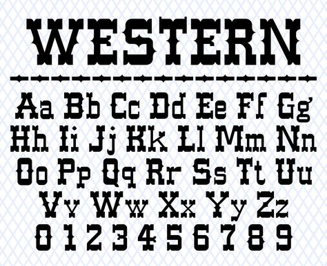 Western font for a wide of projects! Get creative with this inspired fonts to make your own magic! This listing contains the following instant download: ✩ 1 TTF Western Font ✩ 1 SVG file Full_alphabet western letters font Svg Full alphabet file consists of uppercase and lowercase letters, numbers & symbols. Default color is black, and may be changed with your software. SVG - vector format files for cut in Cricut, Silhouette, Brother or other similar soft TTF - font installation file, a system fo Cowboy Lettering, Masculine Fonts Alphabet, Western Lettering Fonts, Free Western Fonts For Cricut, Cowboy Lettering Alphabet, Cowboy Font Alphabet, Western Writing Font, Western Font Alphabet, Farm Font